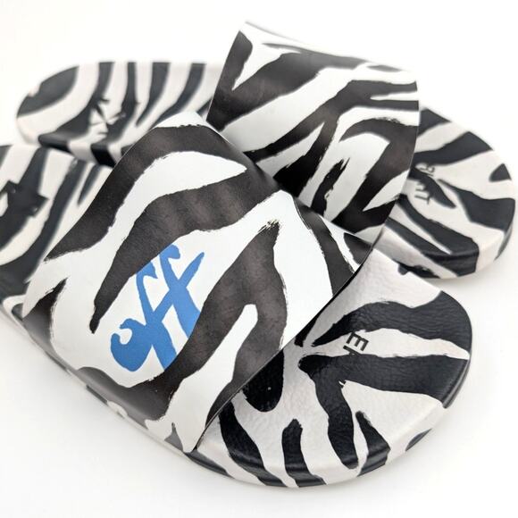 Off-White Zebra Printed Pool Slide Sandals Women's White/Black Size US7.5 EU38 - Picture 11 of 13
